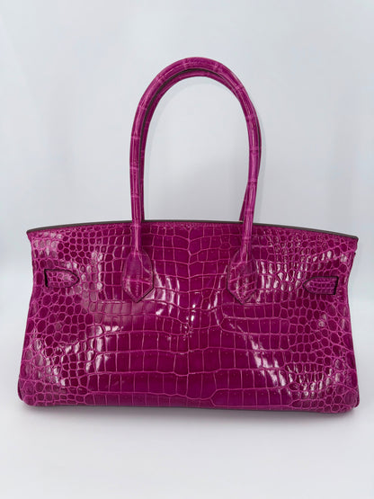 Hermes JPG Birkin Shoulder 5J Rose Scheherezade Shiny Porosus Crocodile leather palladium hardware