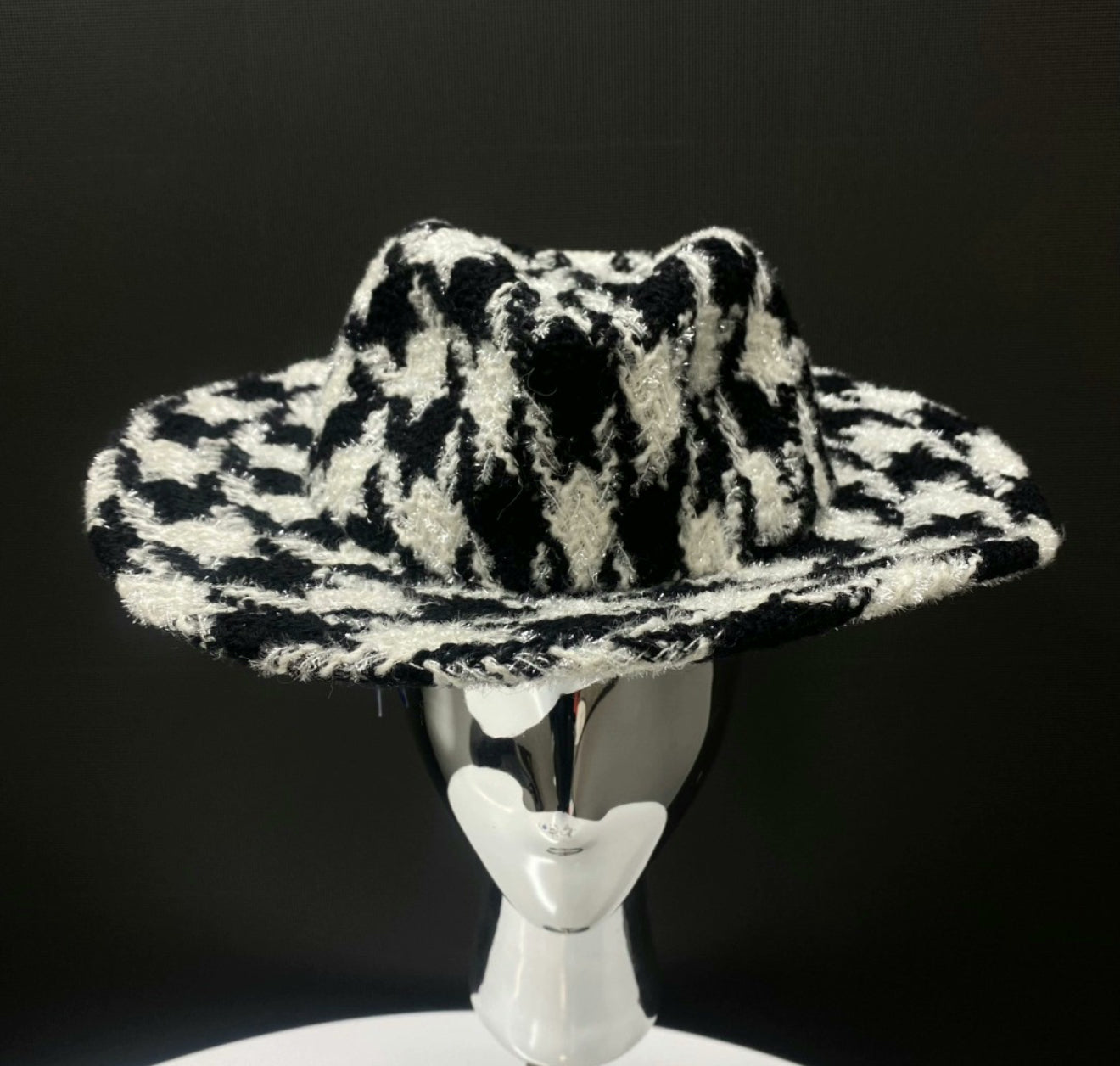 Chanel 19k Black 
Ecru Wool Tweed Fedora Hat