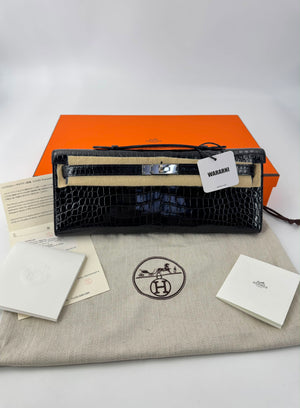 Hermès Kelly Cut Black Shiny Crocodile with Palladium hardware
