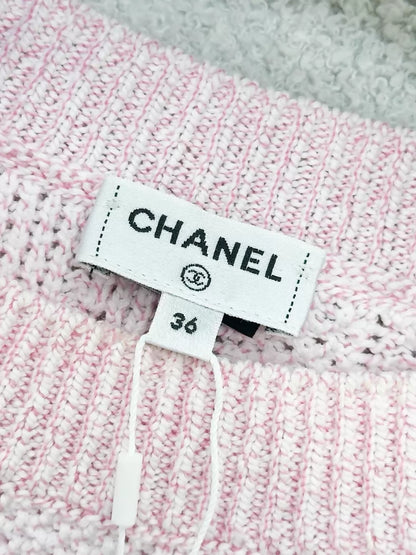 Chanel 23S pink top with camellia logo embroidery