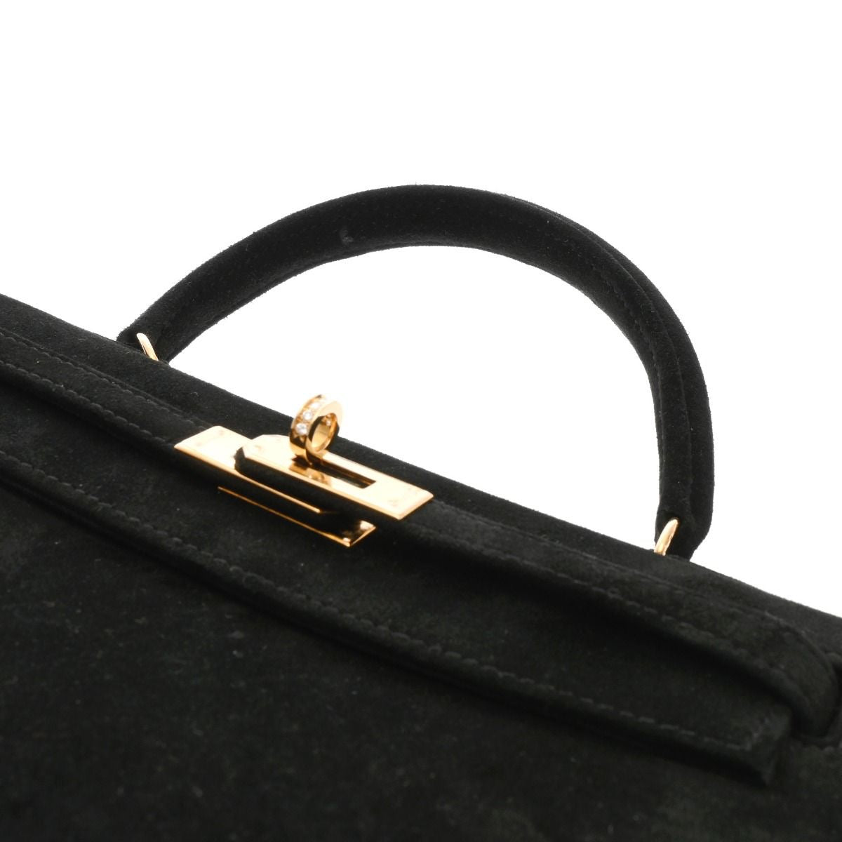 Hermes Kelly 25 Doblis black suede leather gold diamonds hardware