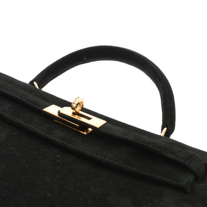 Hermes Kelly 25 Doblis black suede leather gold diamonds hardware