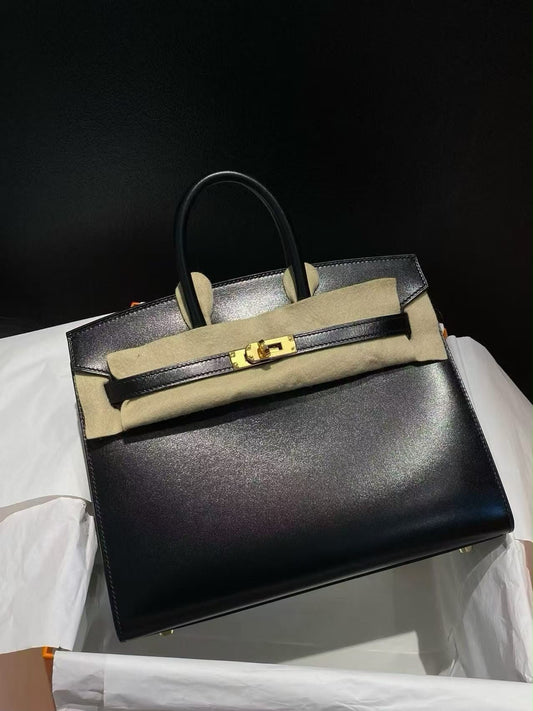 Hermes Birkin 25 black box leather gold hardware