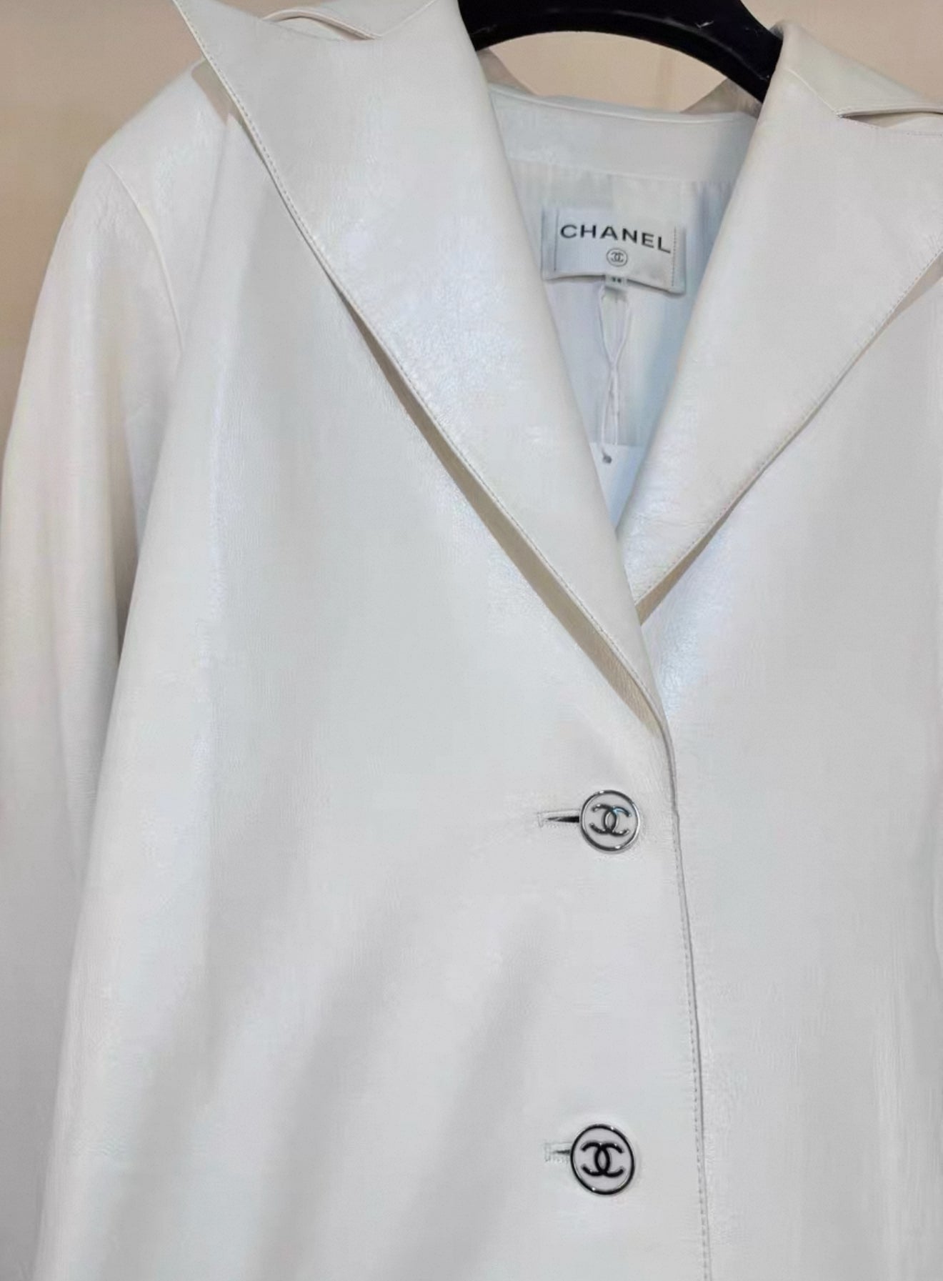 Chanel 23P Pearl White Lambskin Leather Trench Coat