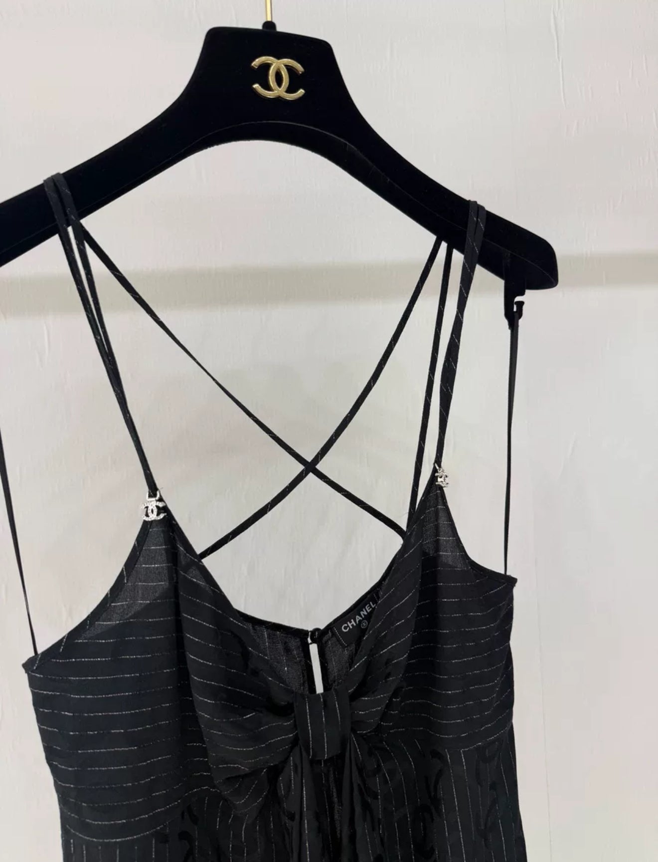 Chanel 23P black striped bow-tie top