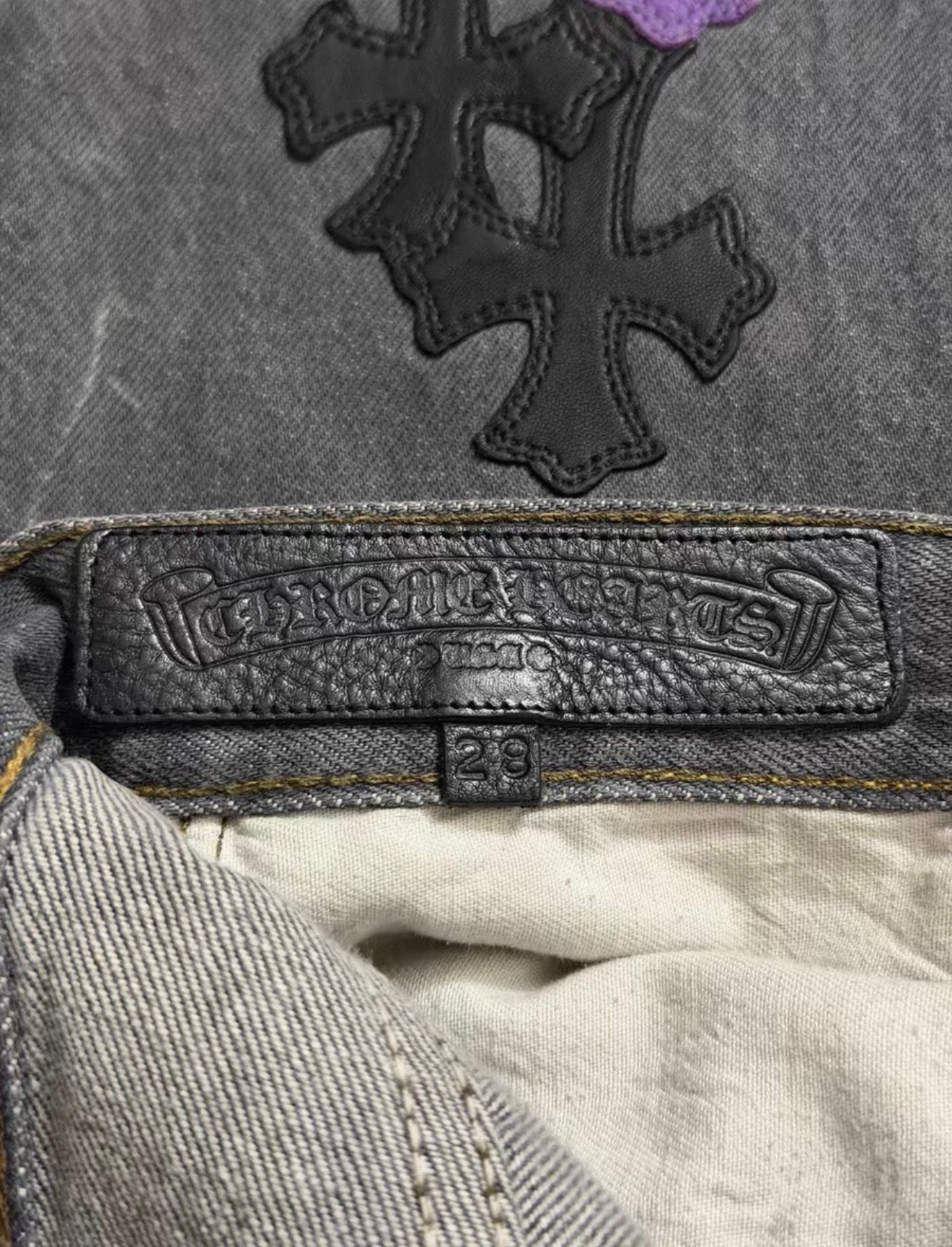 Chrome Hearts Black & Purple Spray-Painted Graffiti Cross Purple kings Jeans