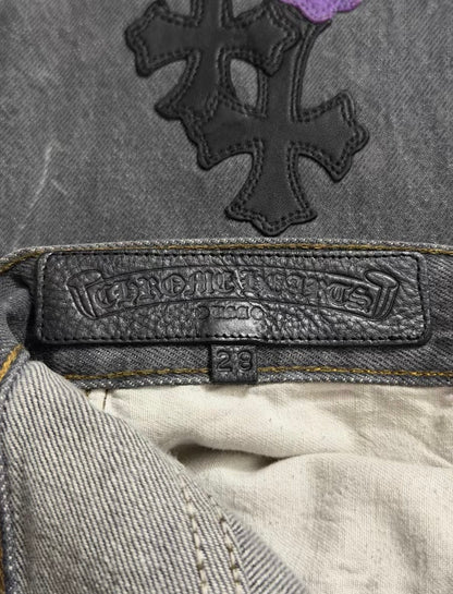 Chrome Hearts Black & Purple Spray-Painted Graffiti Cross Purple kings Jeans