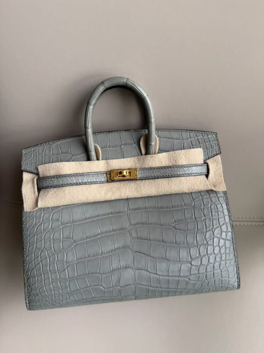 Hermes Birkin 20 Gris Ciment Matte Alligator Gold hardware