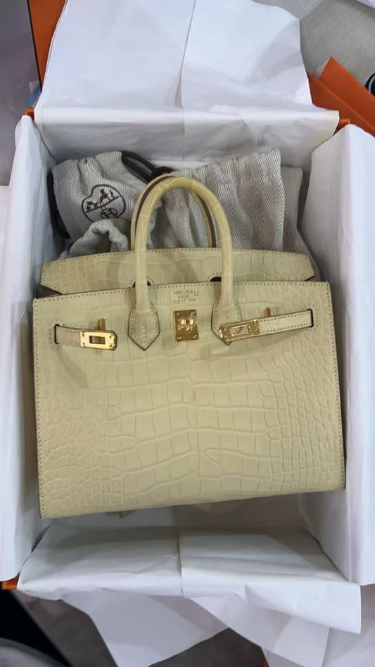 Hermes Birkin 20 Y1 Vanille Matte Crocodile Leather Gold Hardware