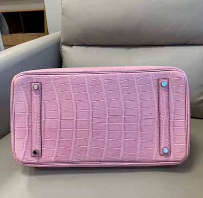 HERMES BIRKIN 35 BUBBLEGUM MATTE ALLIGATOR LEATHER PALLADIUM HARDWARE