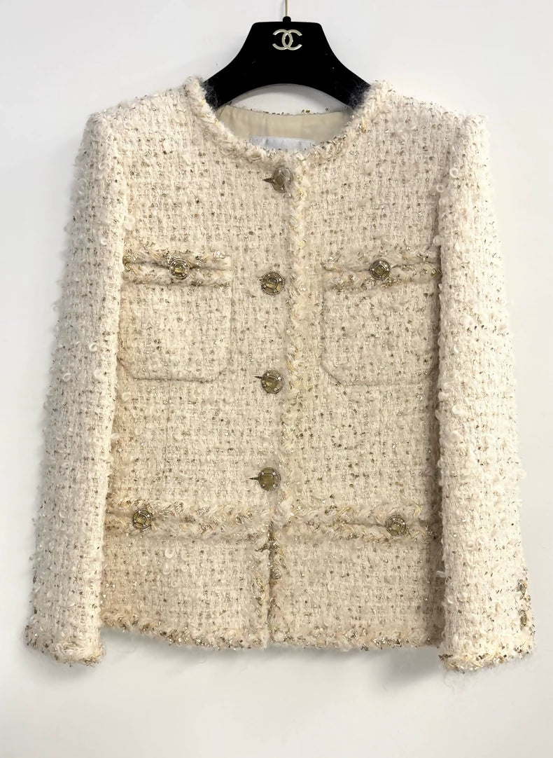 Chanel 19A écru gold tweed jacket 34FR