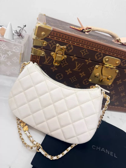 Chanel 24p White Hobo Shoulder Bag gold hardware