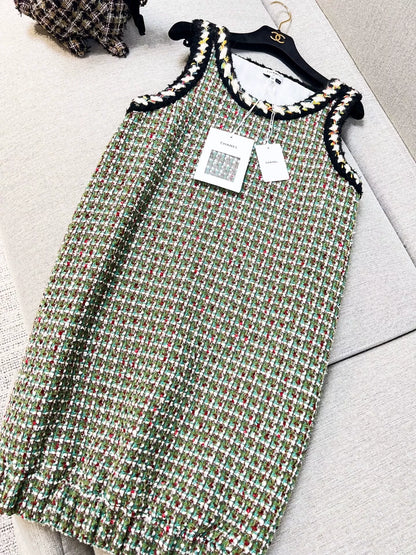 Chanel 23A green mixed-color tweed dress