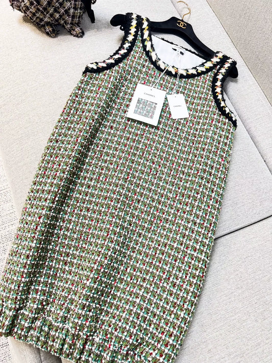 Chanel 23A green mixed-color tweed dress