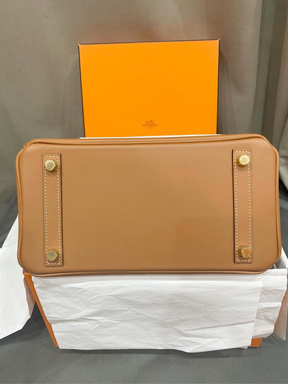 HERMÈS Birkin 25 handbag in Gold Jonathan leather with Gold hardware full set stamp Y