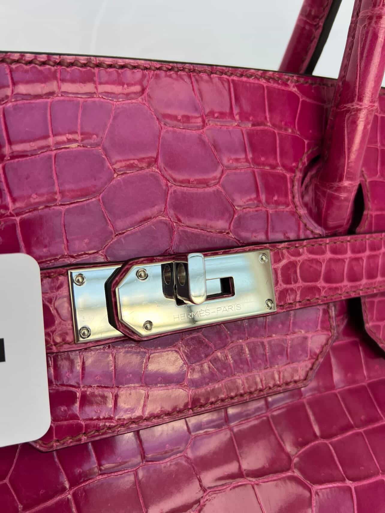 Hermès Birkin Shoulder JPG 42 Rose Scheherazade Shiny Porosus Crocodile Palladium Hardware – Ultra Rare Collector Piece