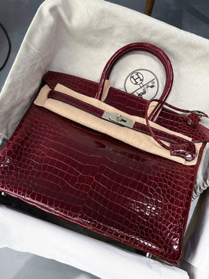 Hermes Birkin 35 Burgundy Shiny Porosus Palladium Hardware