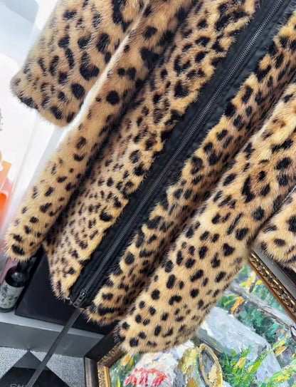 Prada leopard print hooded mink fur coat