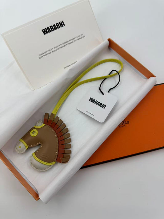 Hermes Milo Lambskin Geegee Camail Bag Charm Lime Chai Rose Pourpre