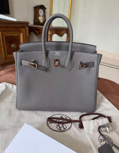 Hermes Birkin 25 Gris Meyer Togo Leather Palladium hardware