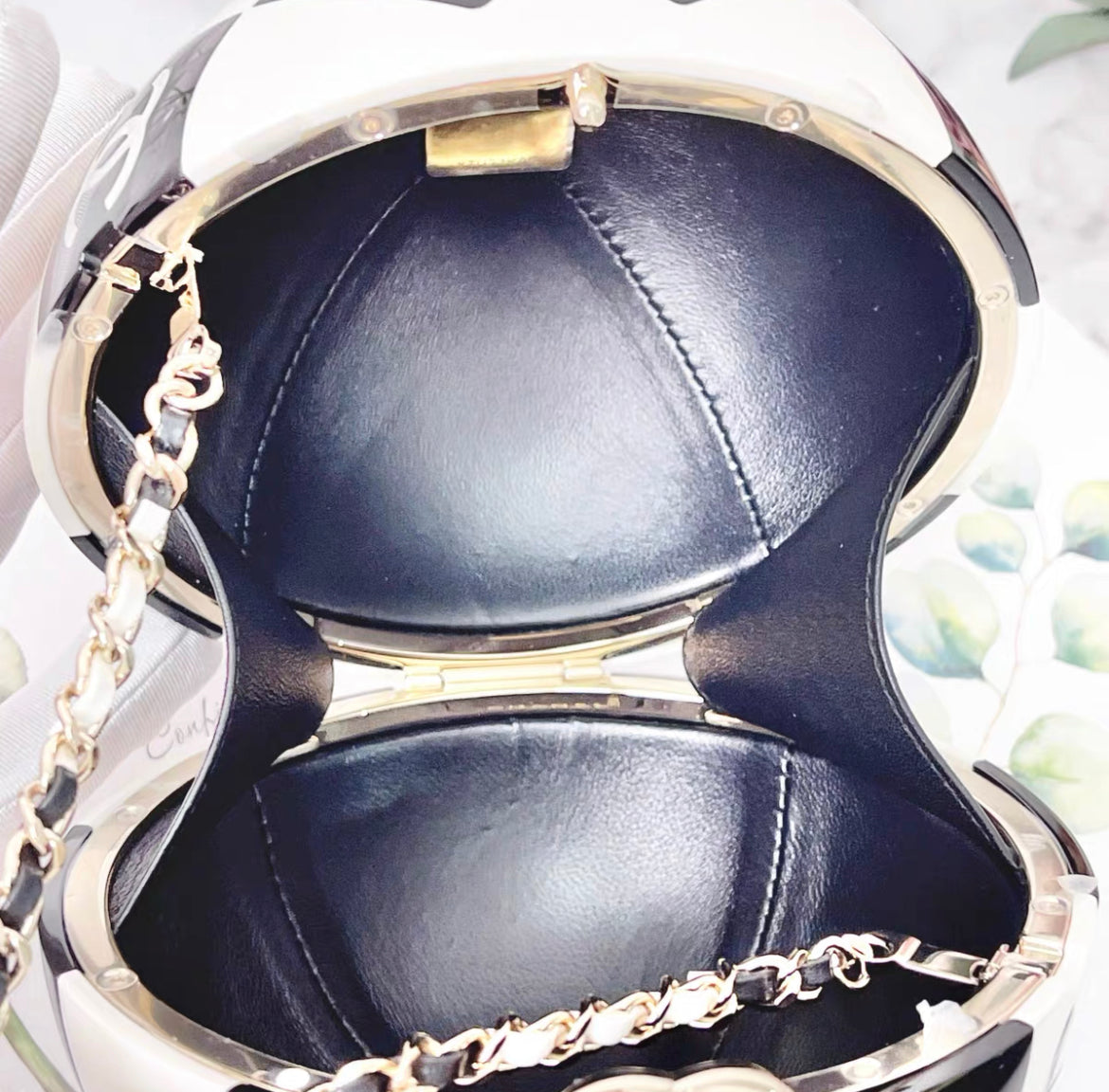 Chanel Black and White Resin and Enamel Checker Sphere Minaudiere Pale Gold Hardware, 2023