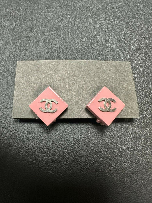 Chanel Vintage 04P Resin Pink Diamond Clip-on Earrings