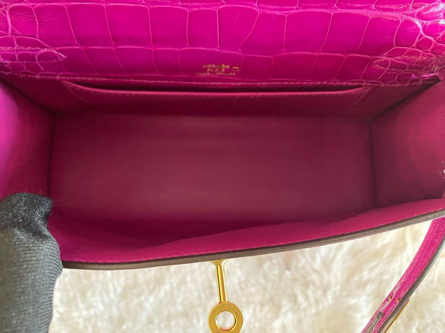 HERMÈS MINI KELLY POCHETTE ROSE SCHEHERAZADE SHINY ALLIGATOR GOLD HARDWARE