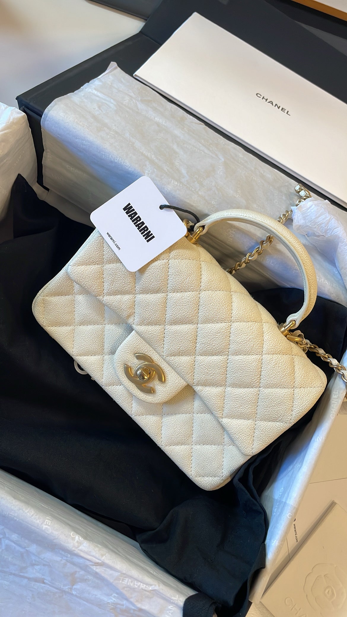 Chanel Caviar Quilted Mini Top Handle Rectangular Flap White