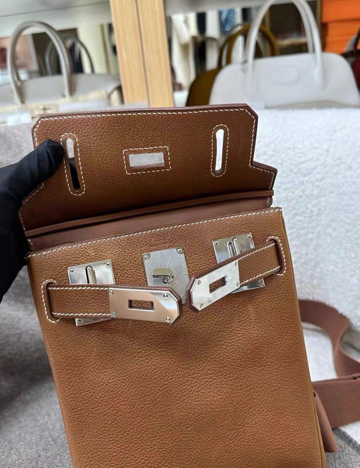 ✳︎ HERMÈS ✳︎ ナプキン 2枚組 ブラウン HERMES Natural Barenia Faubourg Hac A Dos PM Backpack Fauve