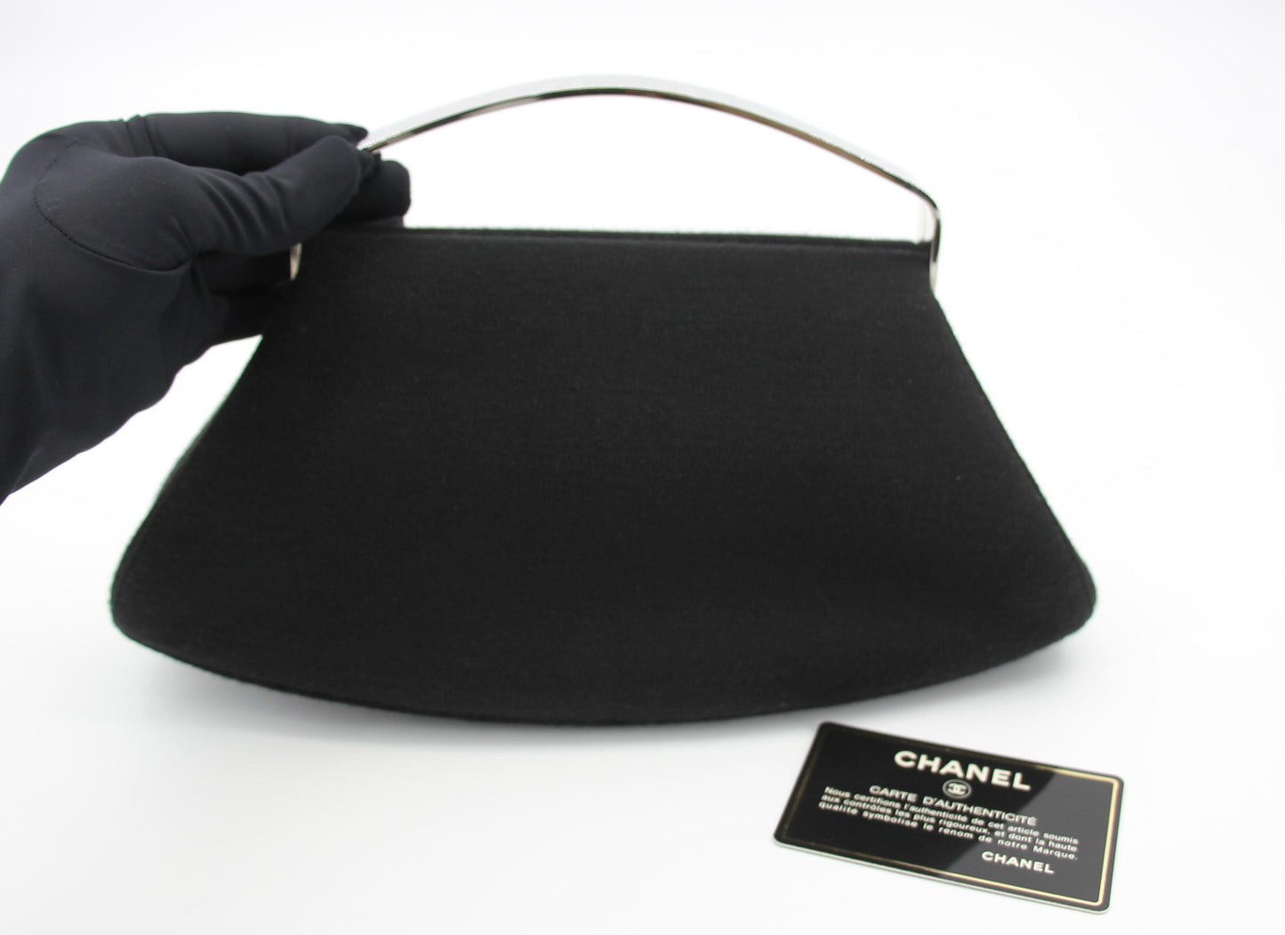 Chanel vintage black clutch with silver hardware handle