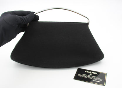 Chanel vintage black clutch with silver hardware handle