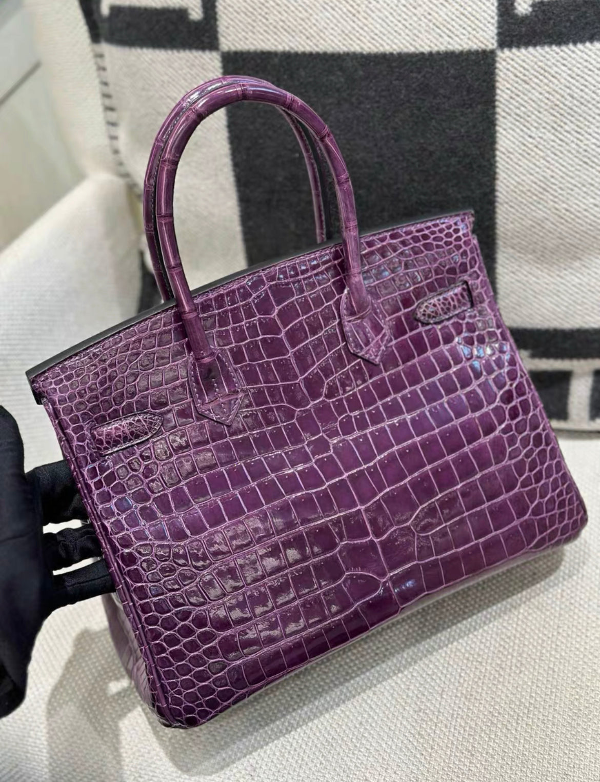 HERMES BIRKIN 30 SHINY AMETHYST POROSUS CROCODILE  WITH PALLADIUM HARDWARE