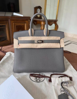 Hermes Birkin 25 Gris Meyer Togo Leather Palladium hardware