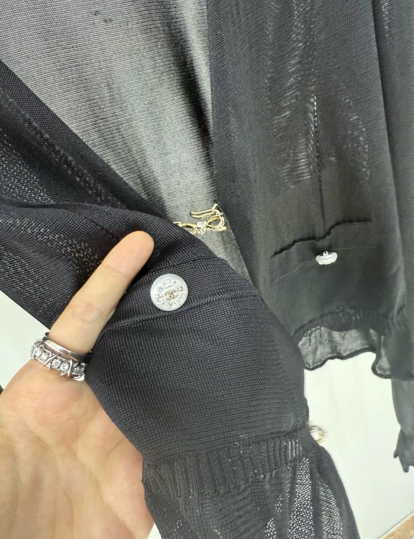 Chanel 23S black bow rhinestone top