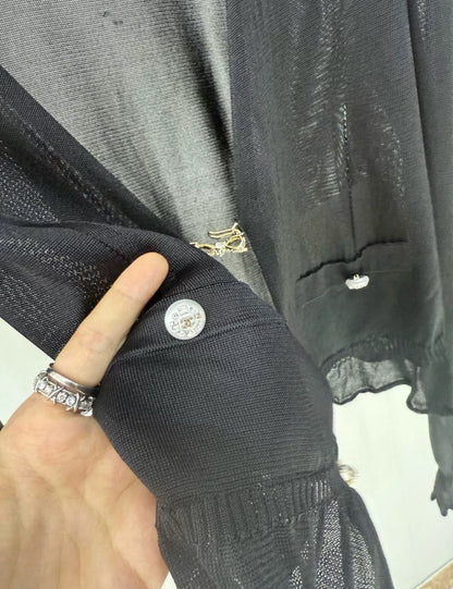 Chanel 23S black bow rhinestone top