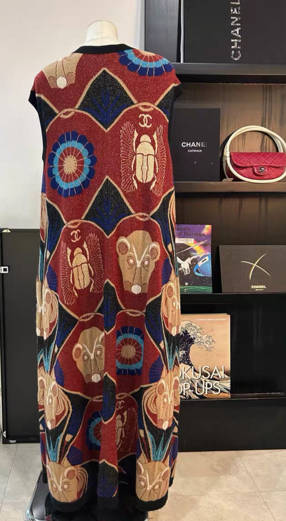 Chanel 19A Red 
Blue Cashmere Cardigan