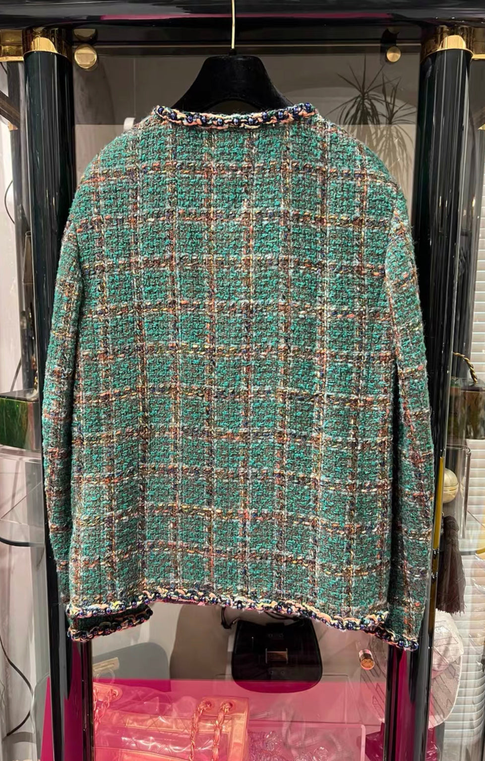 Chanel 23A Green, Orange & Blue Tweed Long Sleeve Jacket with Braided Detail & CC Buttons size 36