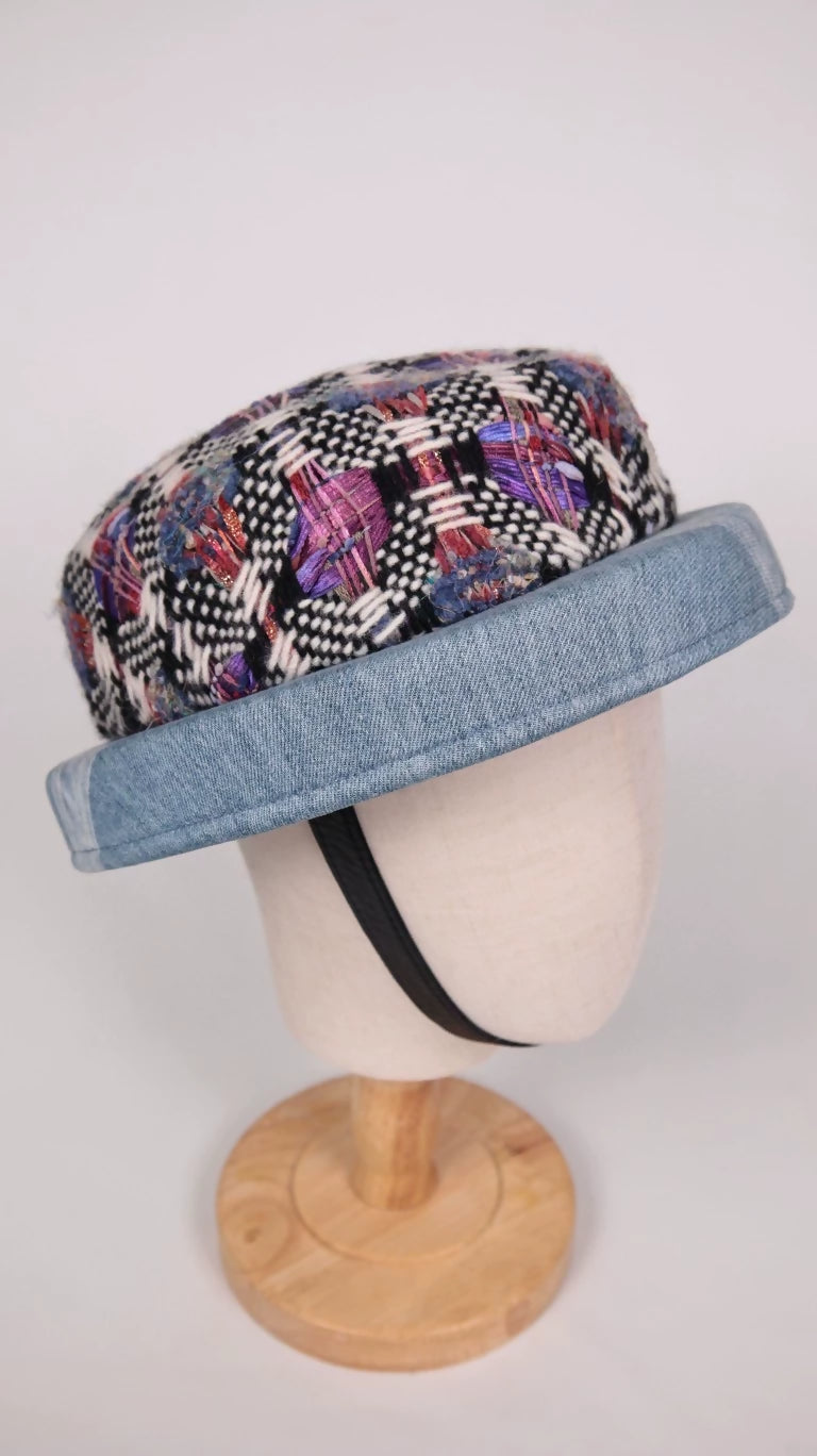 Chanel 2016 Runway Black Tweed and Denim Hat