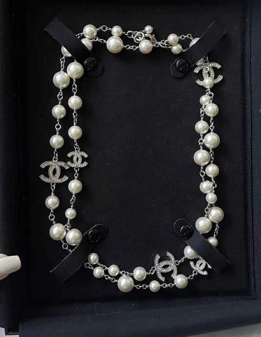 Chanel 19 CC Crystal Pearl Long Logo Necklace