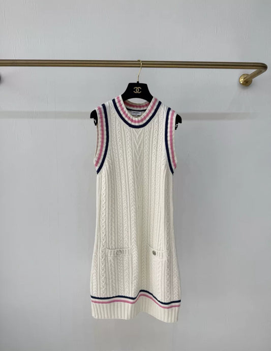 Chanel 23P ecru & pink knit dress