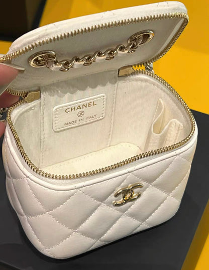 CHANEL Lambskin Quilted Small Camellia Bow Vanity Case With Chain