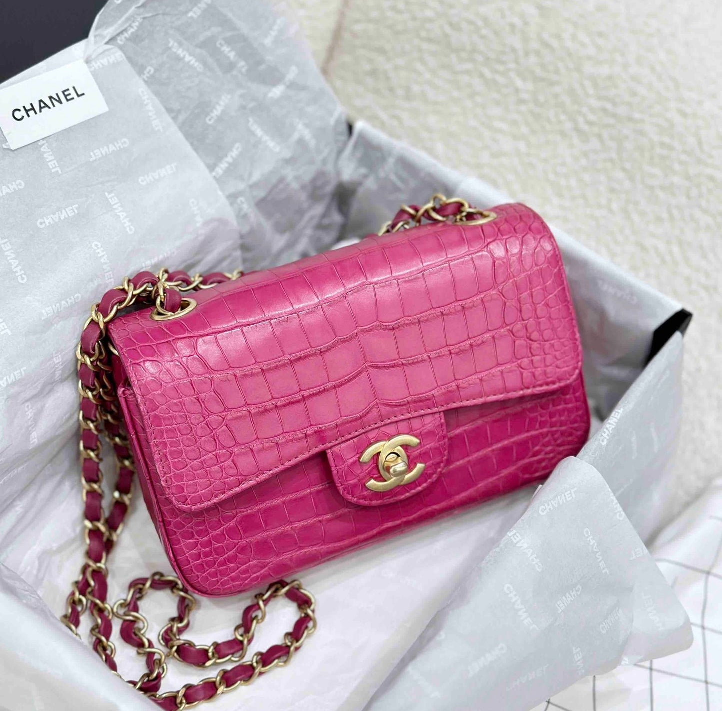 Chanel pink Alligator mini Flap Bag