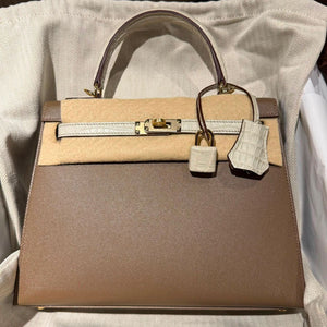 Hermes kelly 25 Etoupe Madame & Beton Matte Alligator leather Gold hardware