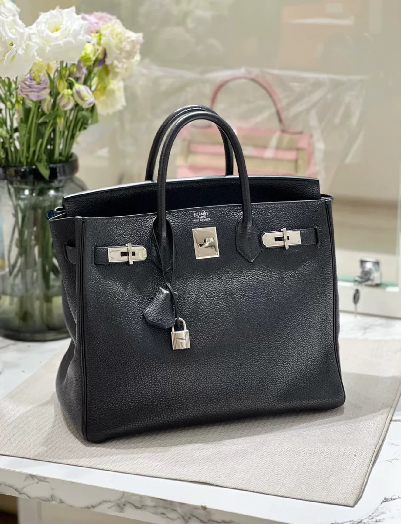 Hermes Birkin HAC 32 Black Togo Leather Palladium Hardware