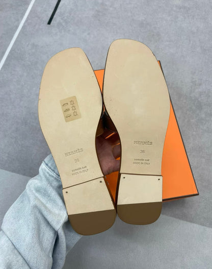 Hermès Oran Sandals Gold Box Calfskin size 36