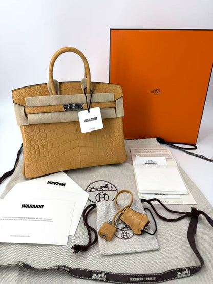 Hermes Birkin 25 Blond Matte Alligator Palladium hardware (new color)