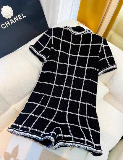 Chanel SS20 Tweed Checkered Playsuit with CC Logo Buttons size 40