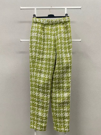 Chanel 22B Yellow-green woven tweed trousers