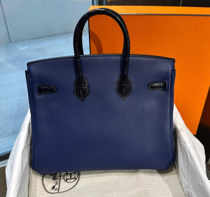 Hermès Birkin 25 Bleu Marine Matte Alligator and Bleu Saphir Novillo Touch Rose Gold Hardware
