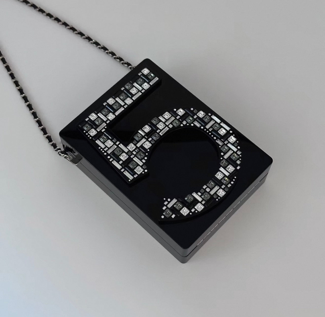 CHANEL Black Resin No. 5 Perfume Bottle Box Bag Minaudières